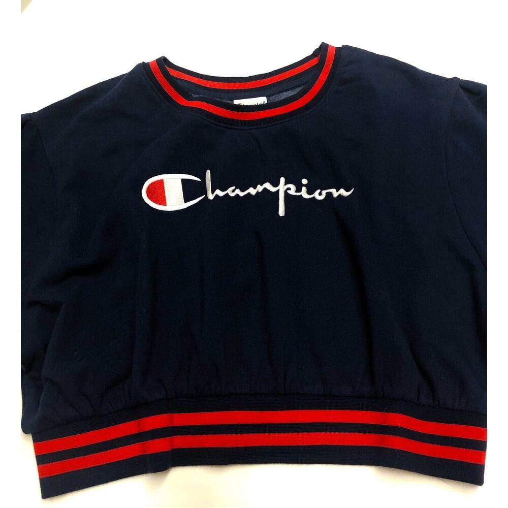 Champion Womens Crop Top Short Sleeve Sweatshirt Logo Cropped Fleece Size XL - Picture 3 of 6
